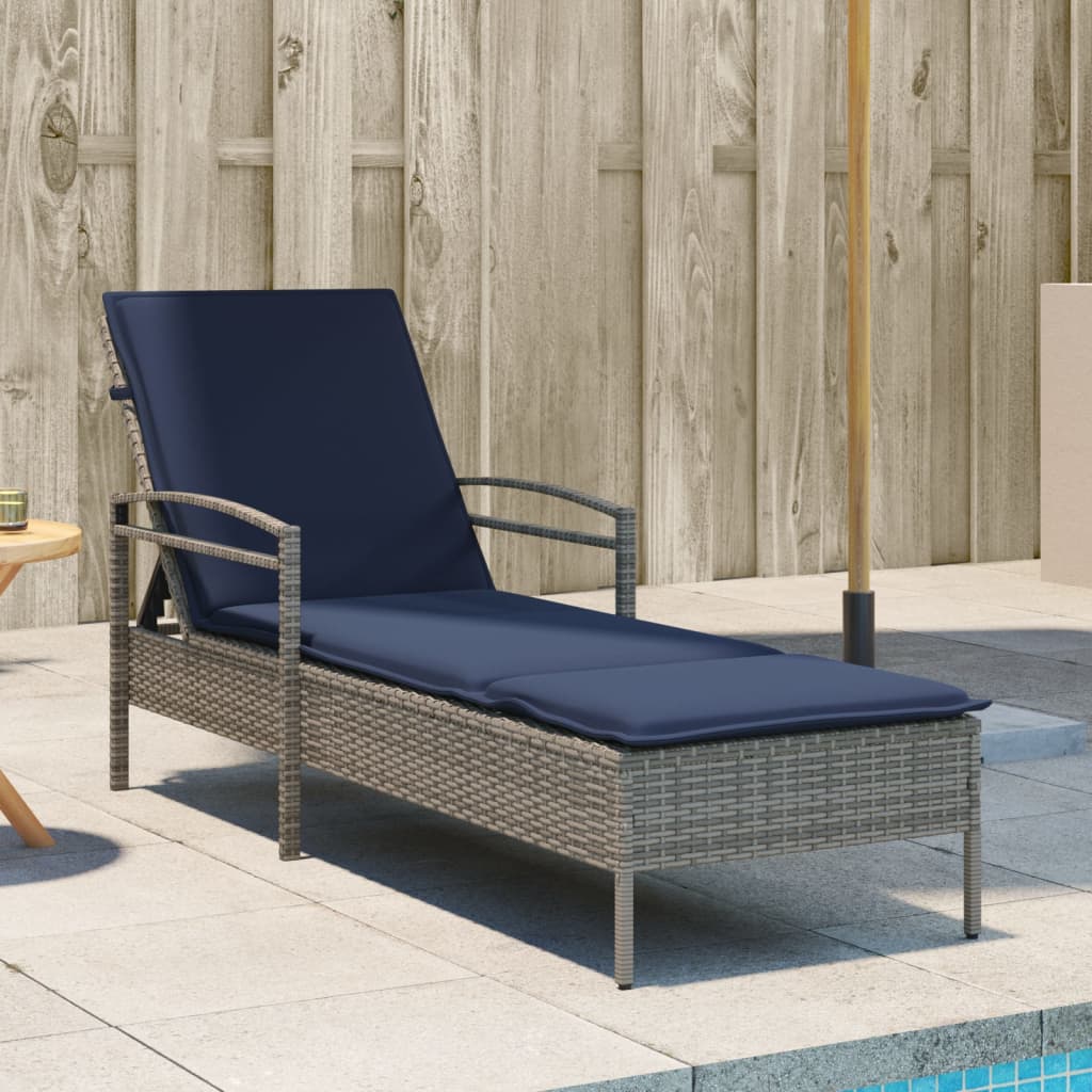 | Sonnenliege | mit Kissen Grau 63 x 200 x 81 cm Poly-Rattan
