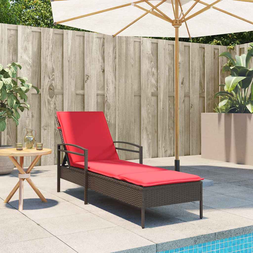 | Sonnenliege | mit Kissen Braun 63 x 200 x 81 cm Poly-Rattan