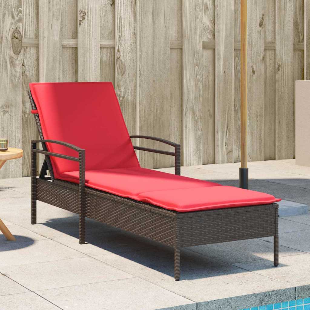 | Sonnenliege | mit Kissen Braun 63 x 200 x 81 cm Poly-Rattan