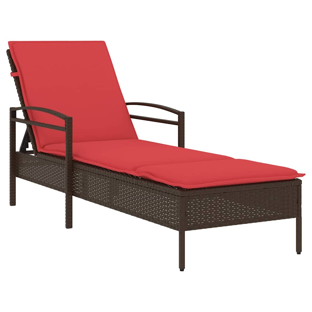 | Sonnenliege | mit Kissen Braun 63 x 200 x 81 cm Poly-Rattan