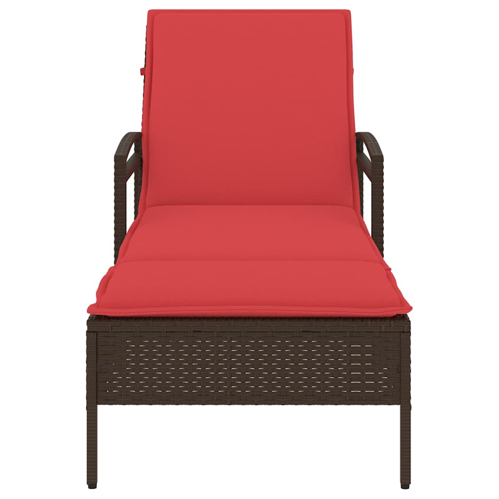| Sonnenliege | mit Kissen Braun 63 x 200 x 81 cm Poly-Rattan
