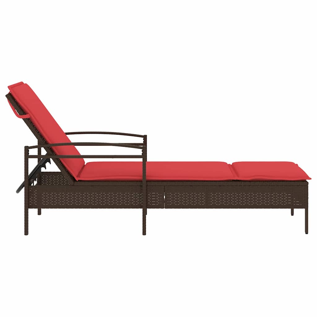 | Sonnenliege | mit Kissen Braun 63 x 200 x 81 cm Poly-Rattan