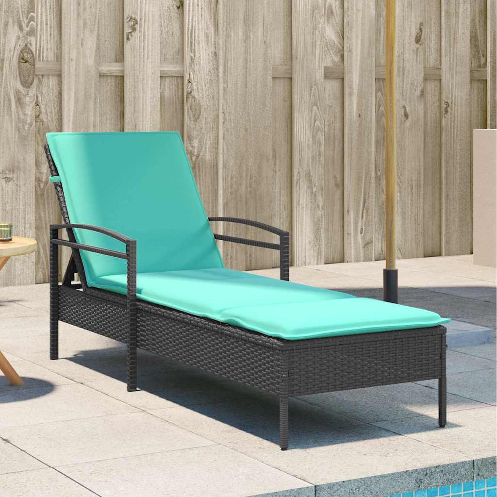 | Sonnenliege | mit Kissen Schwarz 63 x 200 x 81 cm Poly-Rattan
