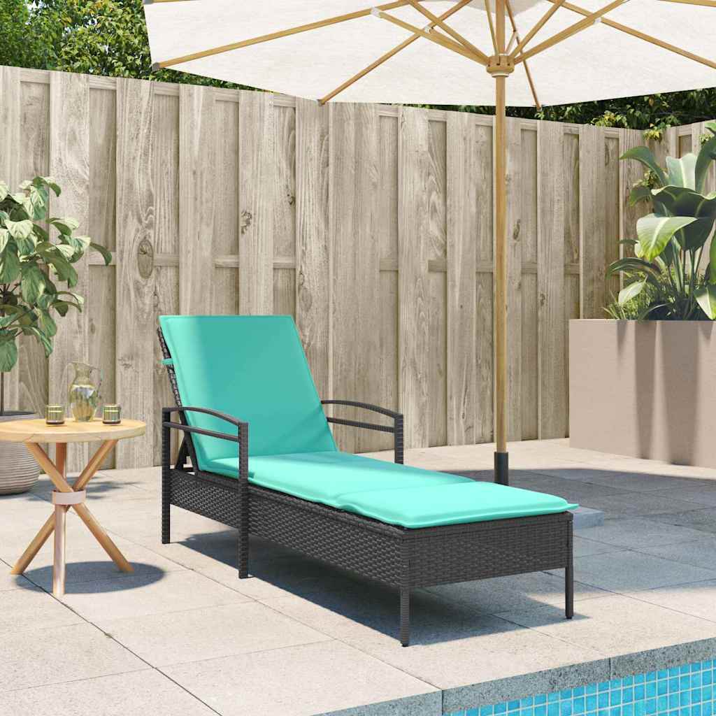 | Sonnenliege | mit Kissen Schwarz 63 x 200 x 81 cm Poly-Rattan