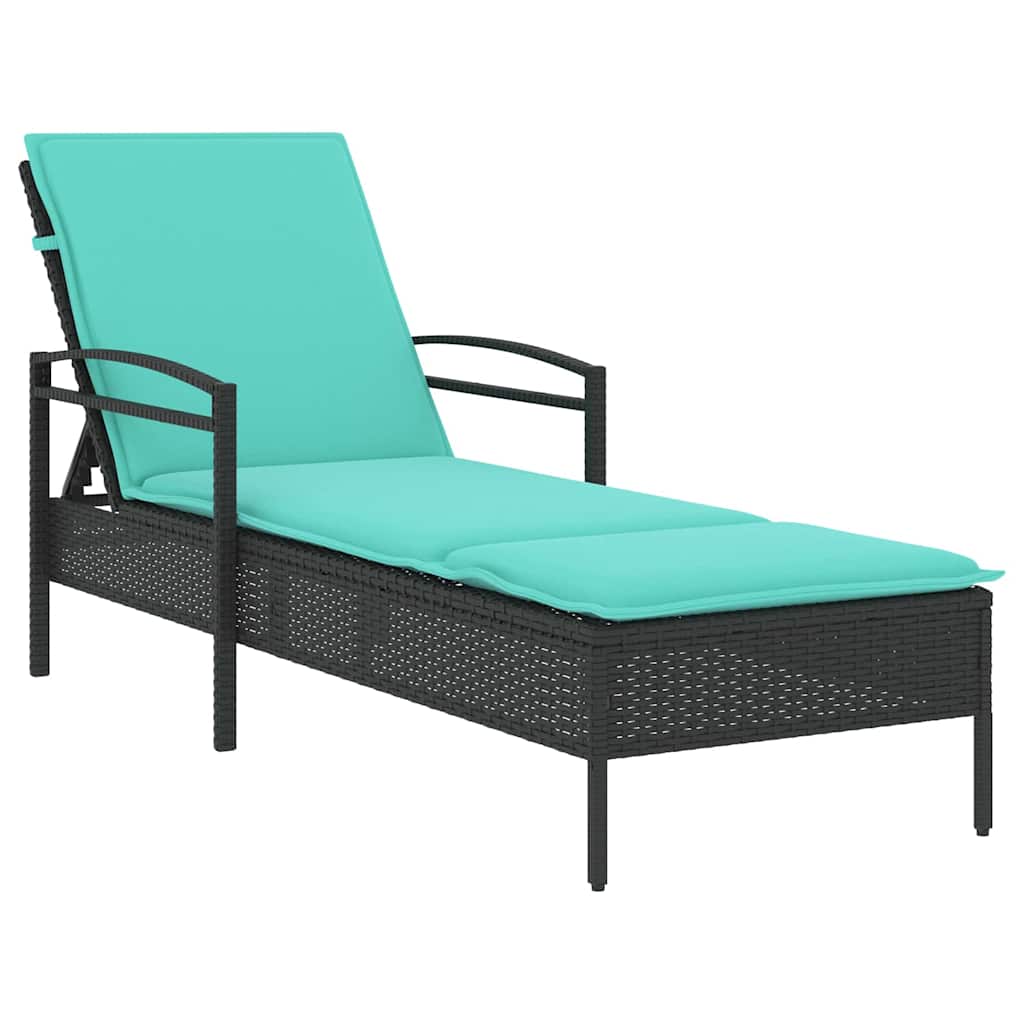 | Sonnenliege | mit Kissen Schwarz 63 x 200 x 81 cm Poly-Rattan