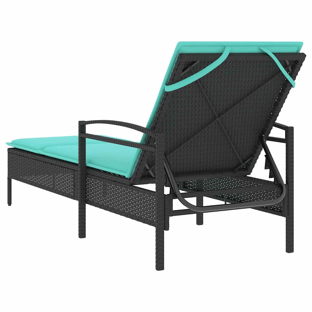| Sonnenliege | mit Kissen Schwarz 63 x 200 x 81 cm Poly-Rattan
