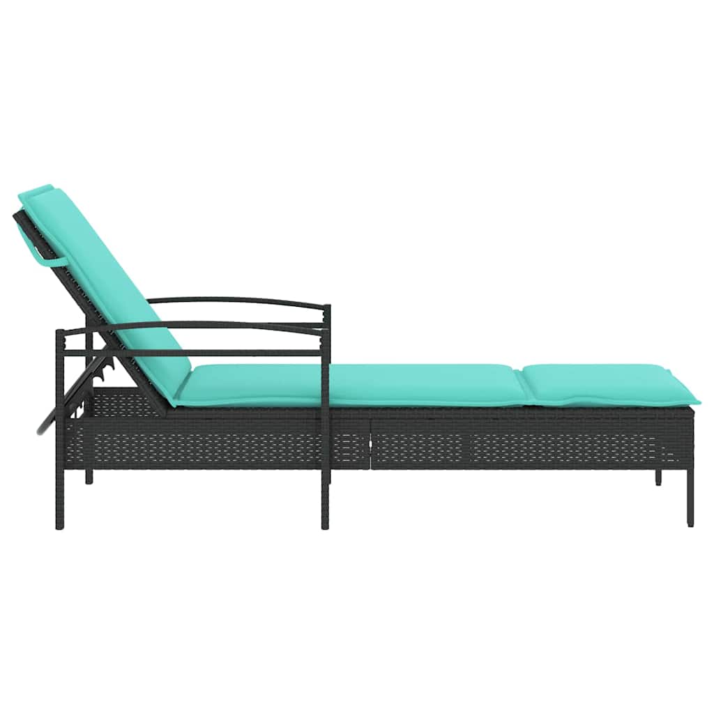 | Sonnenliege | mit Kissen Schwarz 63 x 200 x 81 cm Poly-Rattan