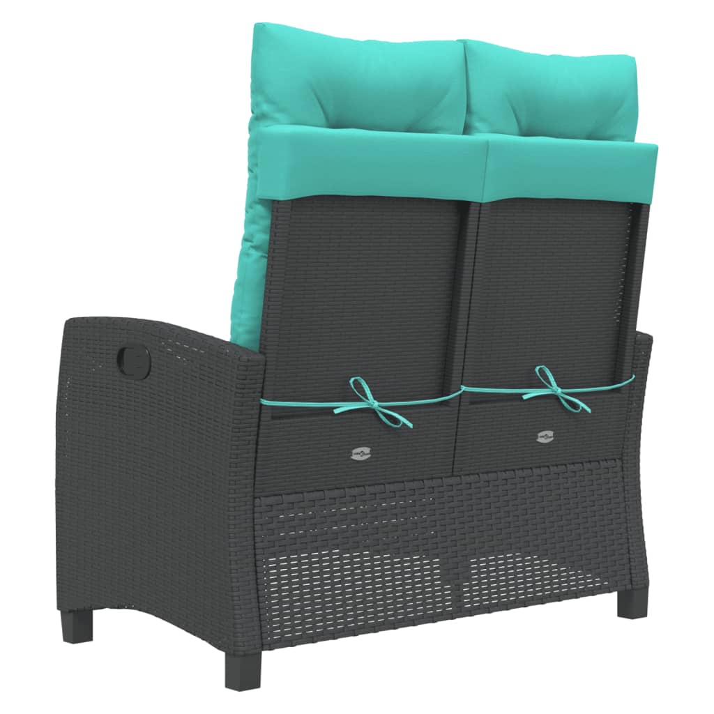 Gartenbank Verstellbar mit Kissen Schwarz Poly Rattan