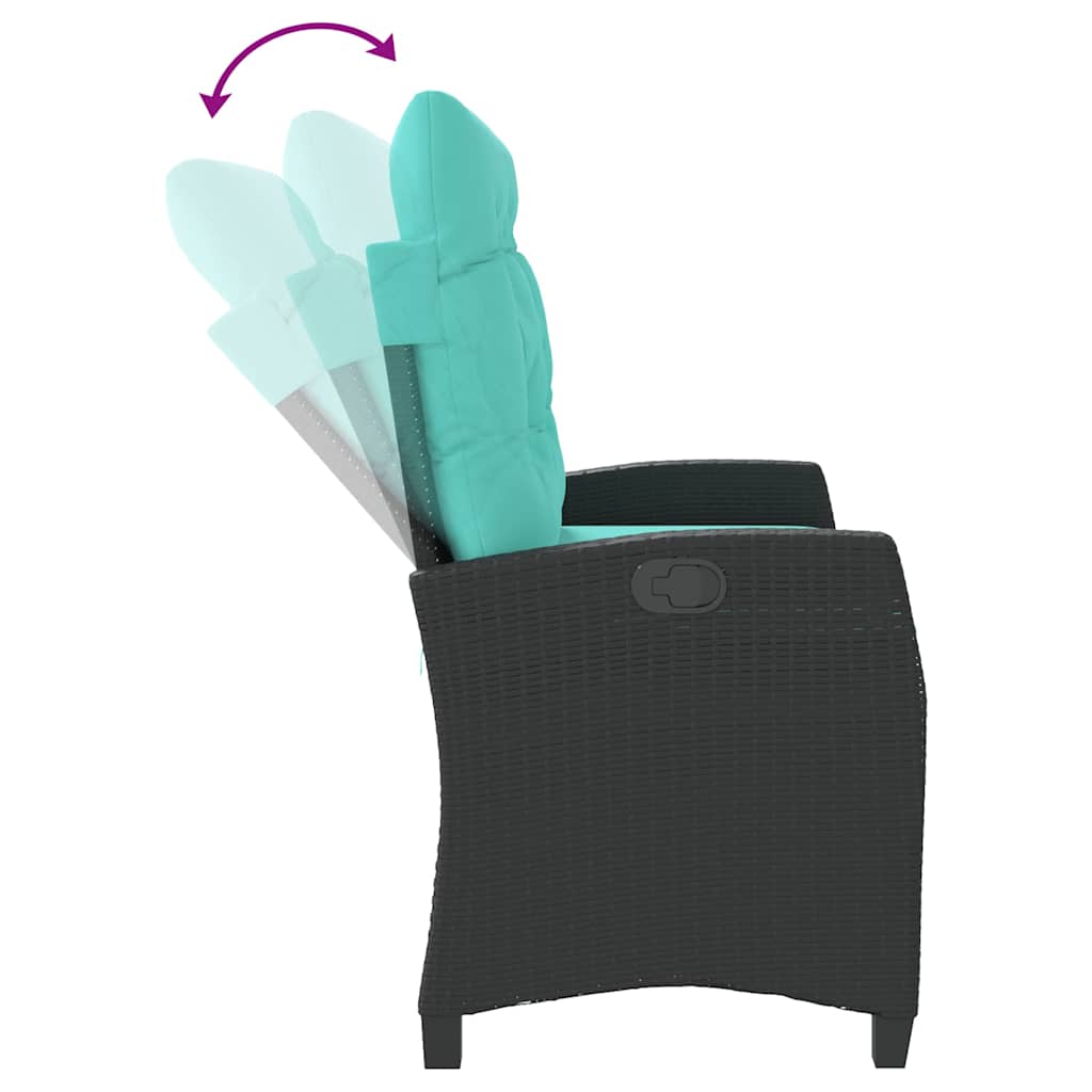 Gartenbank Verstellbar mit Kissen Schwarz Poly Rattan