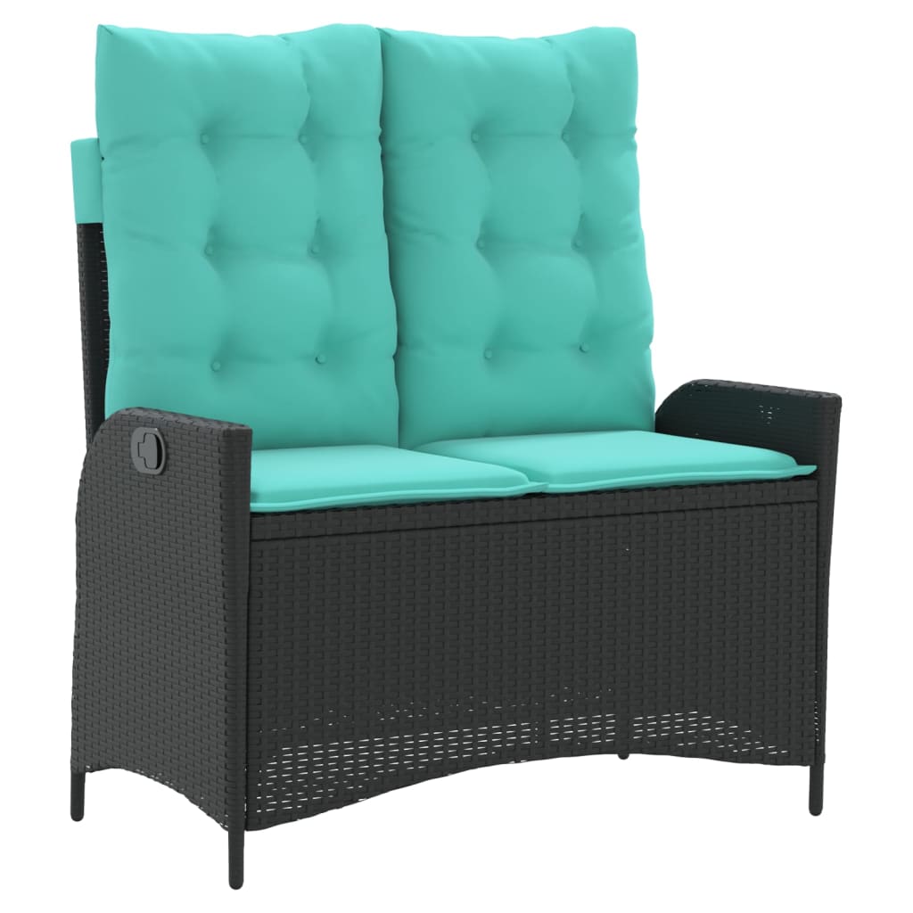 Gartenbank Verstellbar mit Kissen Schwarz Poly Rattan