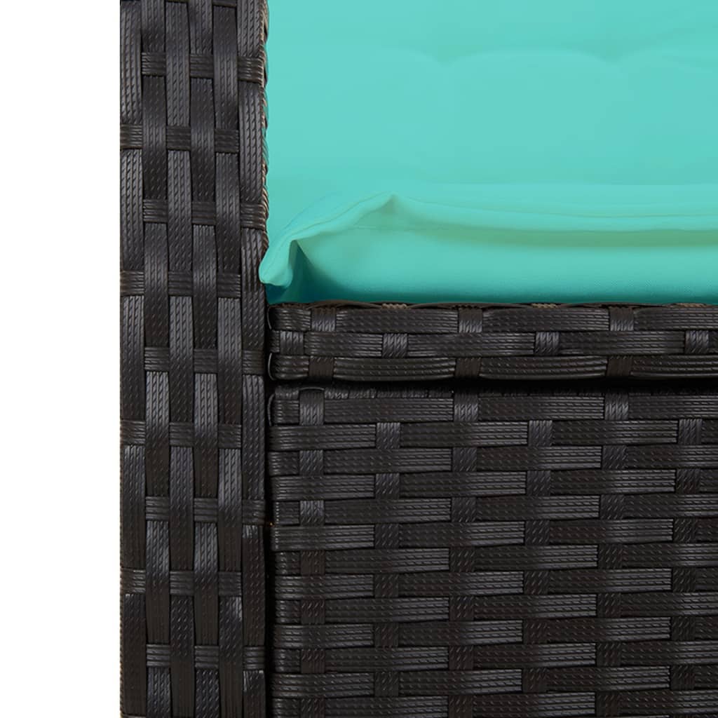 Gartenbank Verstellbar mit Kissen Schwarz Poly Rattan
