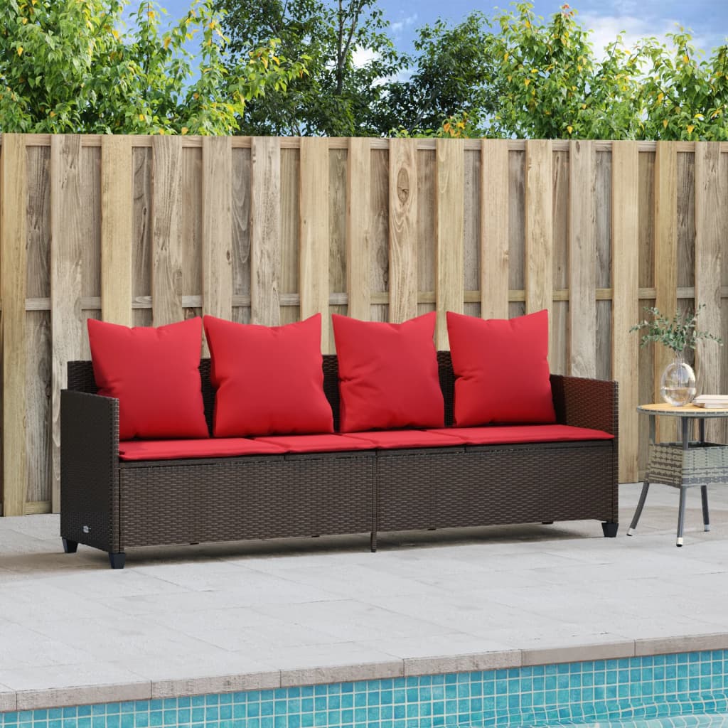Sonnenliege mit Kissen Braun Poly Rattan