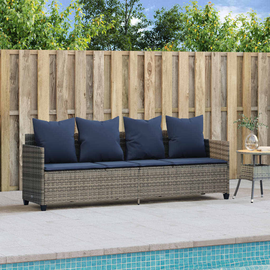Sonnenliege mit Kissen Grau Poly Rattan