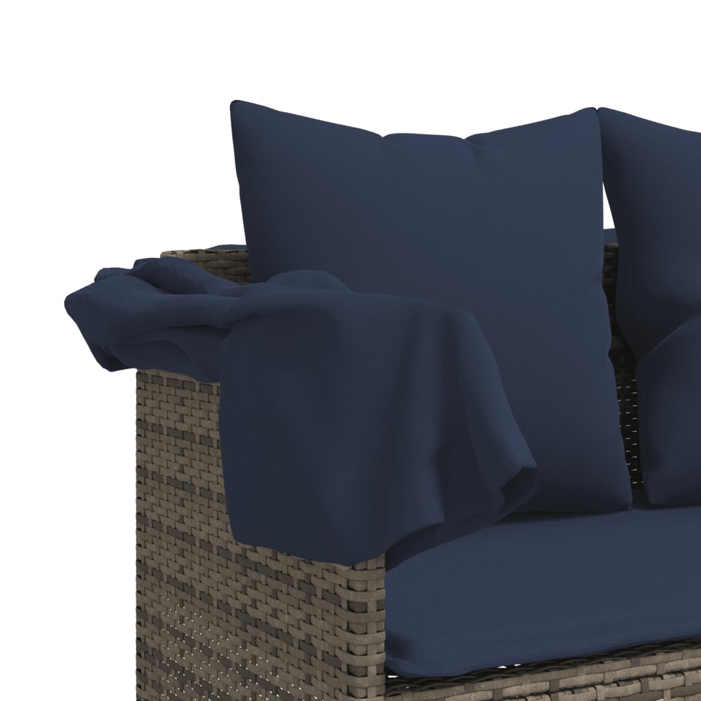 Sonnenliege mit Dach und Kissen Grau Poly Rattan