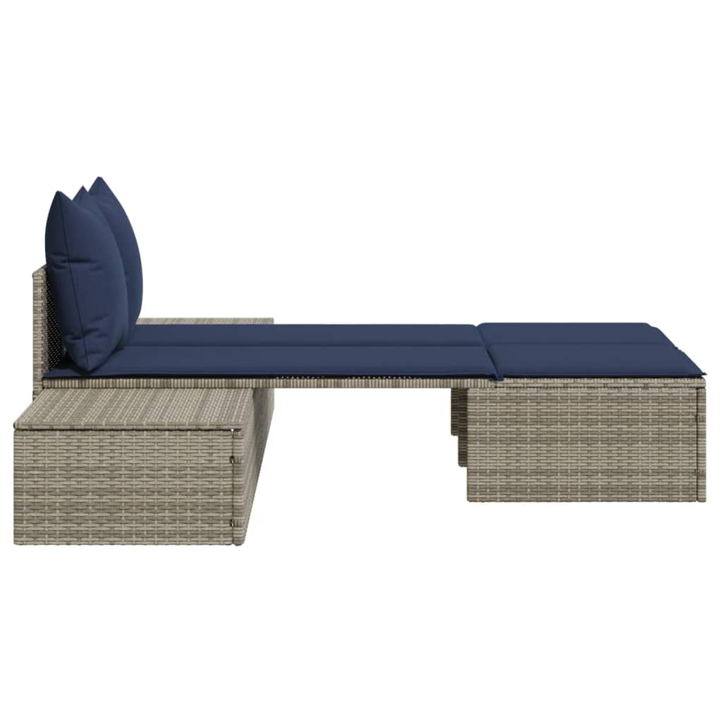 Doppel-Sonnenliege mit Kissen Grau Poly Rattan
