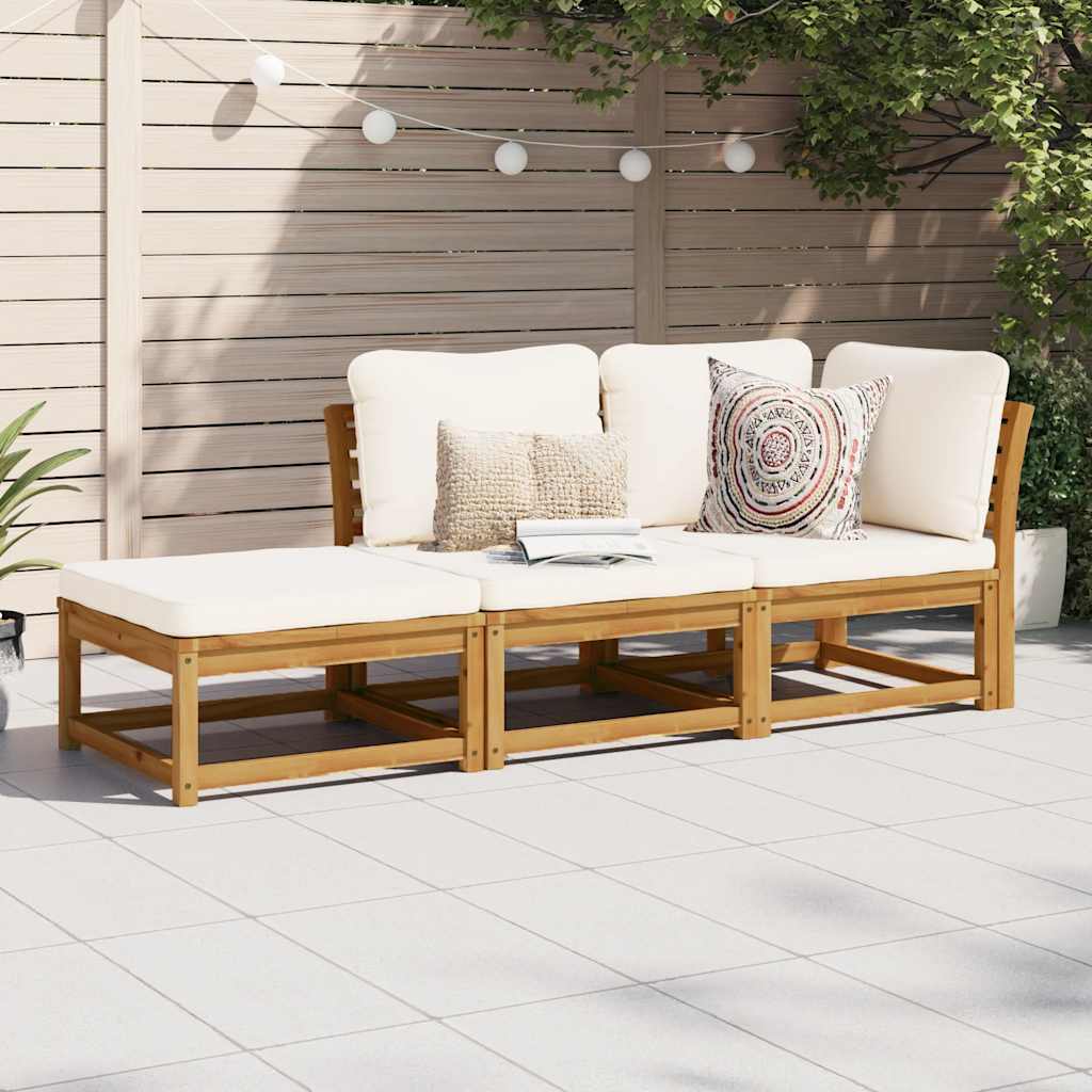 3-tlg. Garten-Lounge-Set mit Kissen Massivholz Akazie