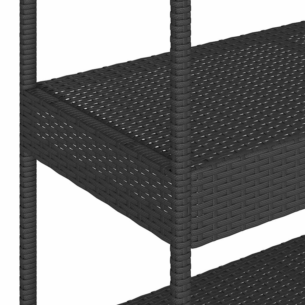 Barwagen 3 Böden Schwarz Poly Rattan und Massivholz Akazie