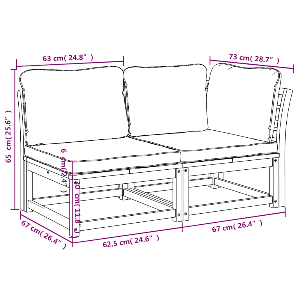 2-tlg. Garten-Lounge-Set mit Kissen Massivholz Akazie
