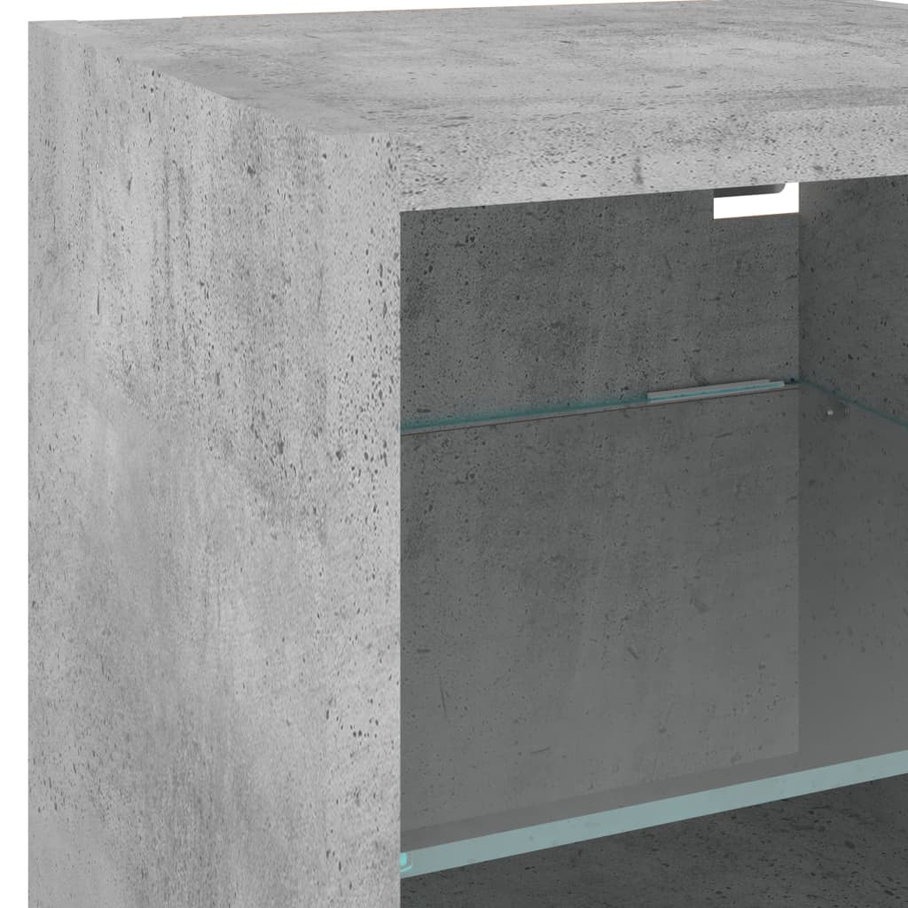 6-tlg. Wohnwand mit LED-Beleuchtung Betongrau Holzwerkstoff