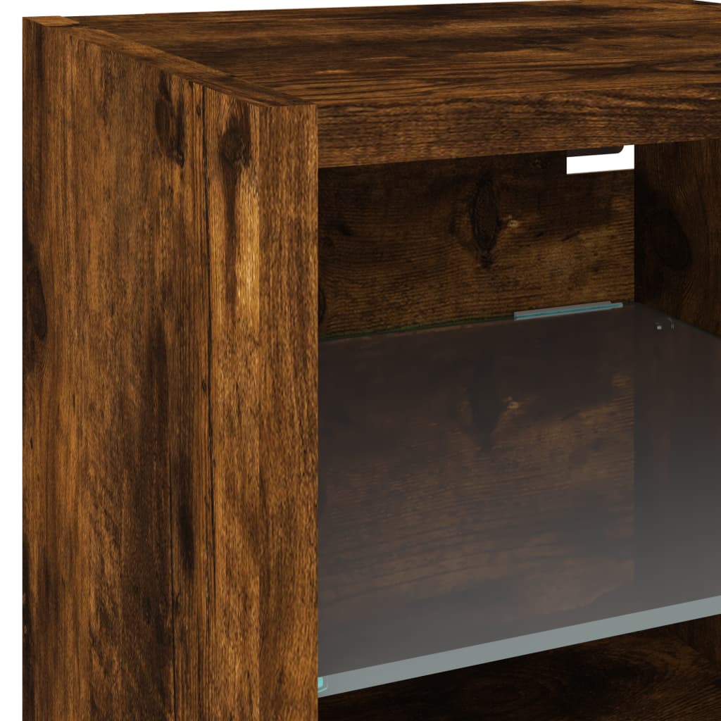6-tlg. Wohnwand mit LED-Beleuchtung Räuchereiche Holzwerkstoff