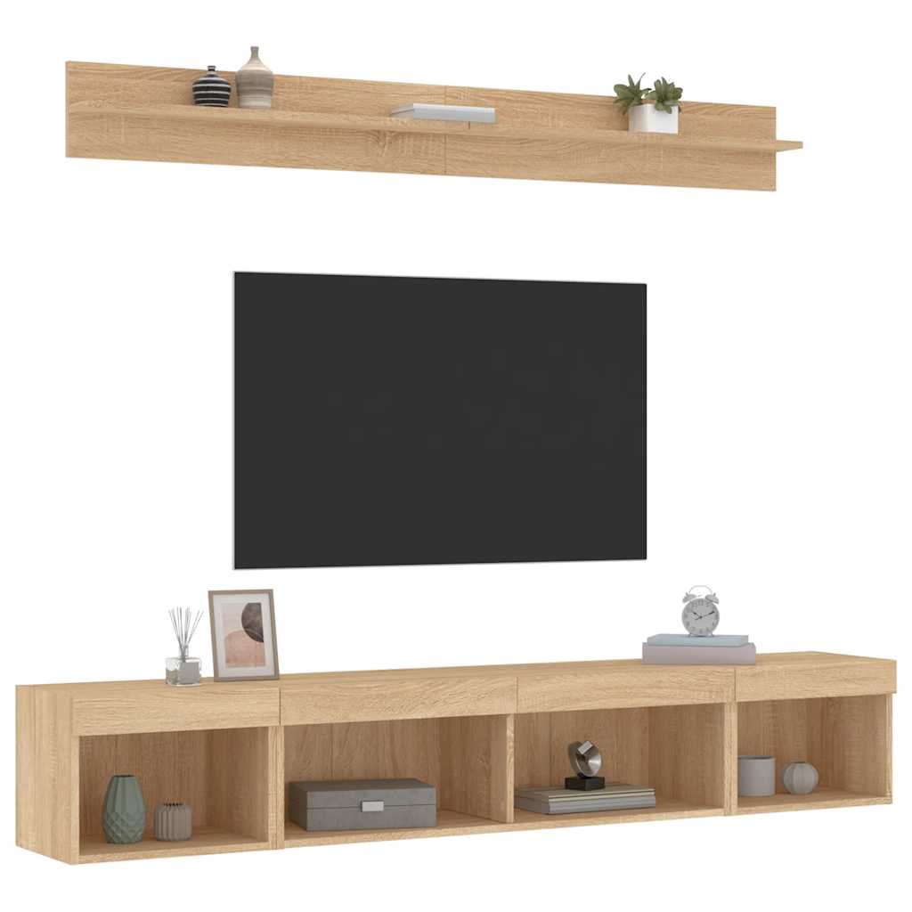 5-tlg. Wohnwand mit LED-Beleuchtung Sonoma-Eiche Holzwerkstoff