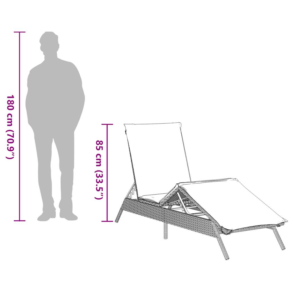 Sonnenliege mit Kissen Grau Poly Rattan