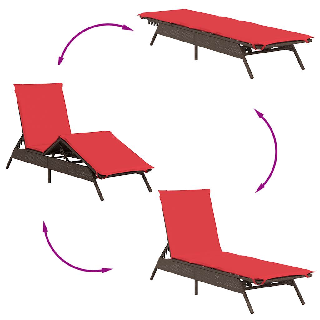 Sonnenliege mit Kissen Braun Poly Rattan