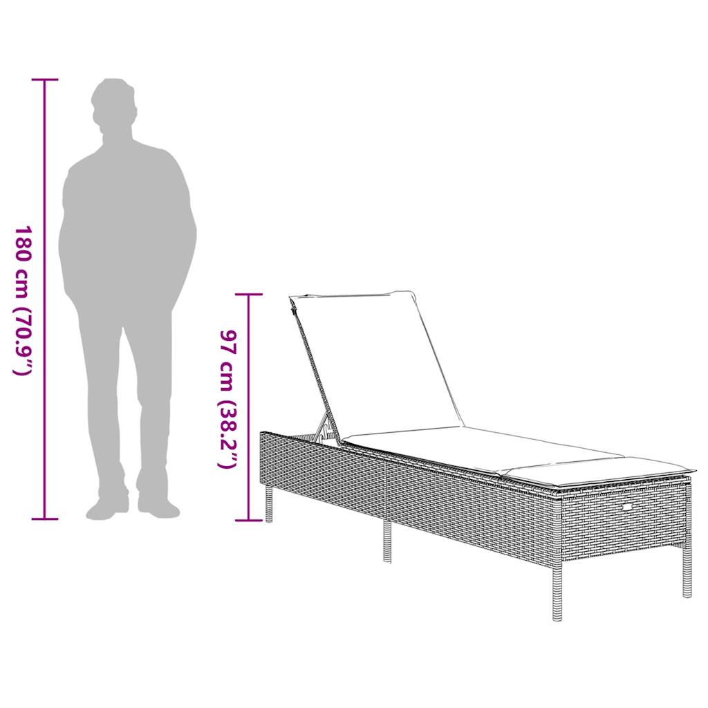 Sonnenliege mit Kissen Grau Poly Rattan