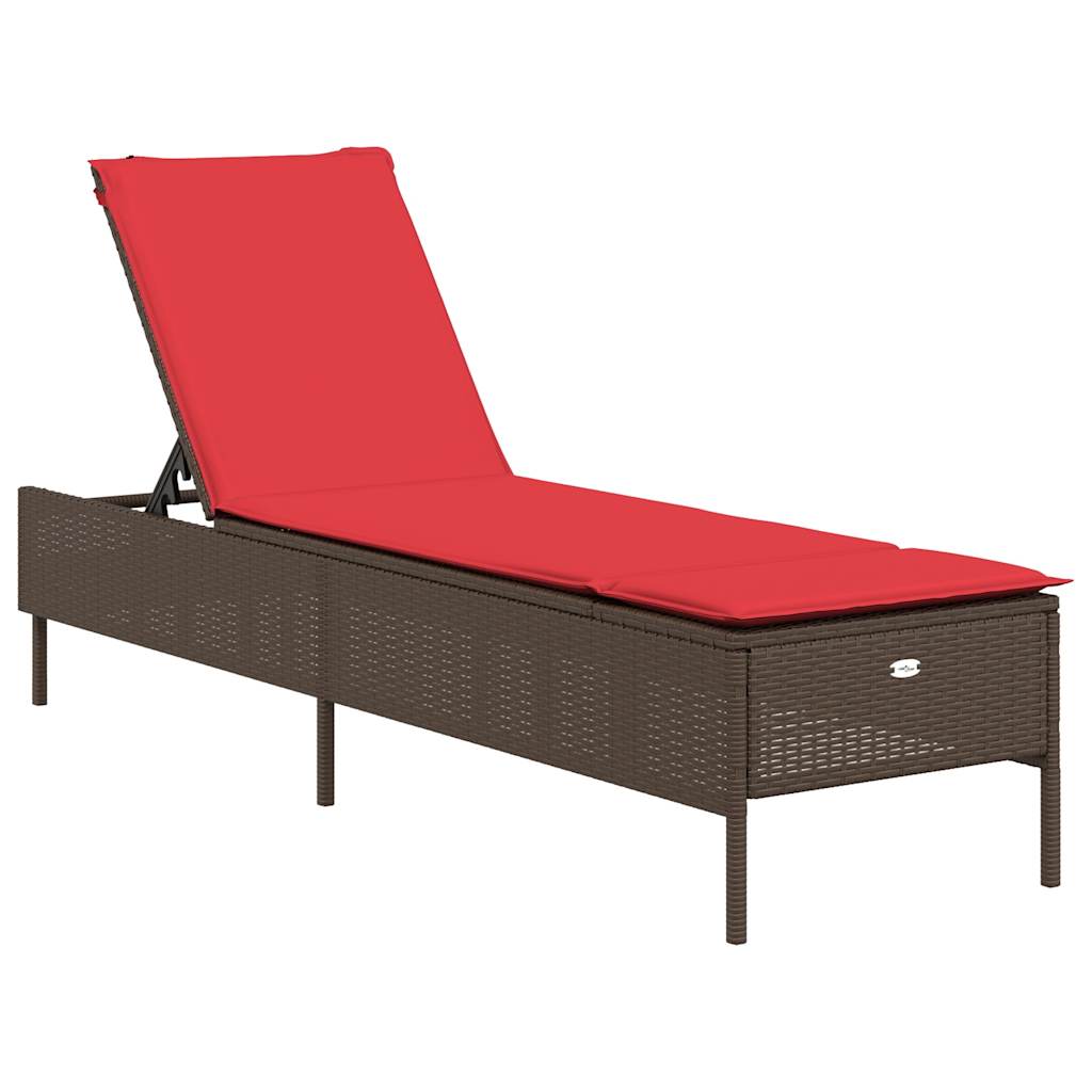 Sonnenliege mit Kissen Braun Poly Rattan