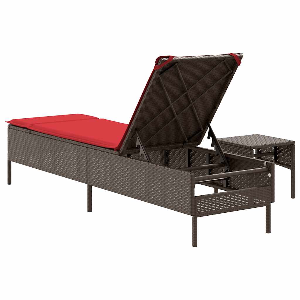 Sonnenliege mit Tisch und Kissen Braun Poly Rattan