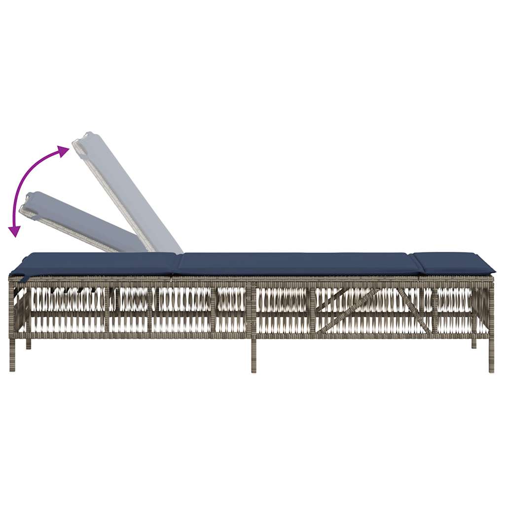 Sonnenliege mit Kissen Grau Poly Rattan