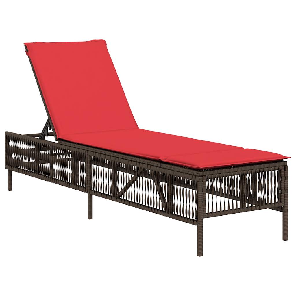 Sonnenliege mit Kissen Braun Poly Rattan