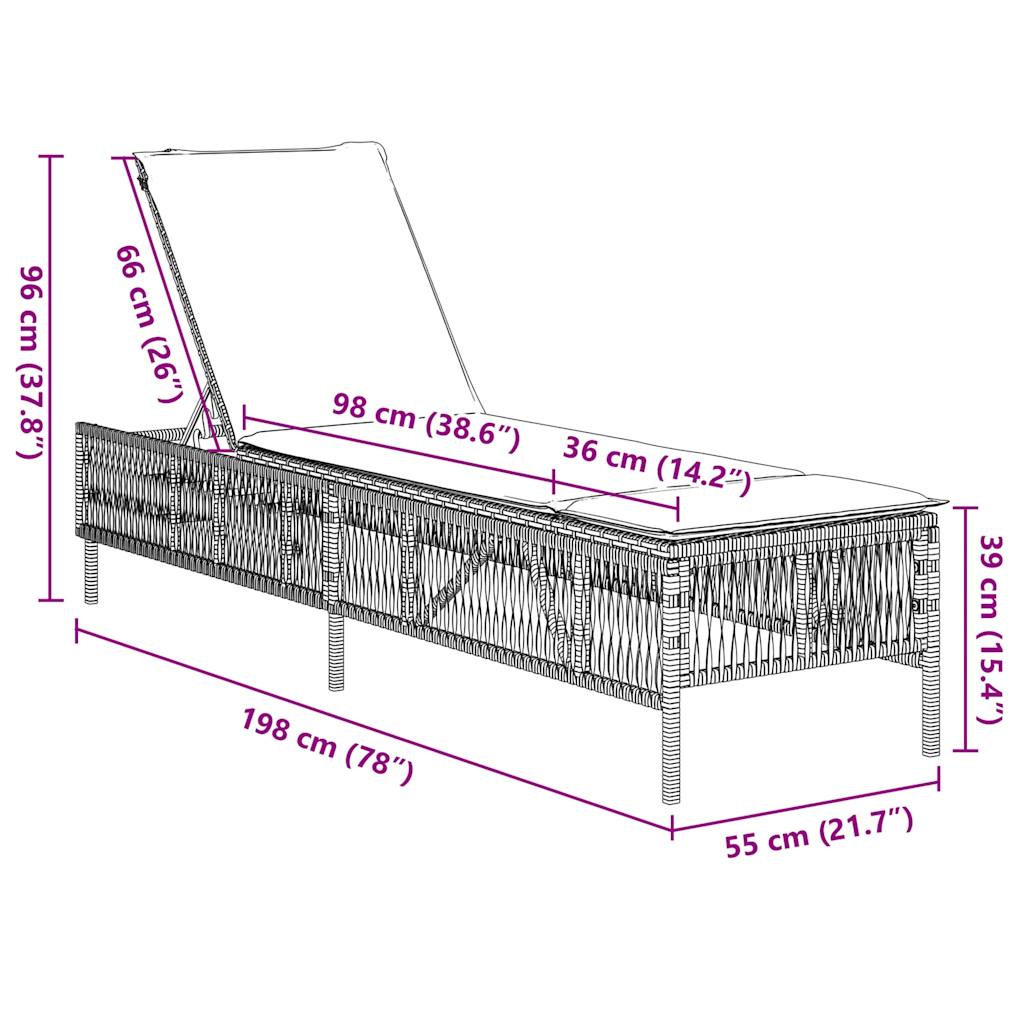 Sonnenliege mit Kissen Schwarz Poly Rattan