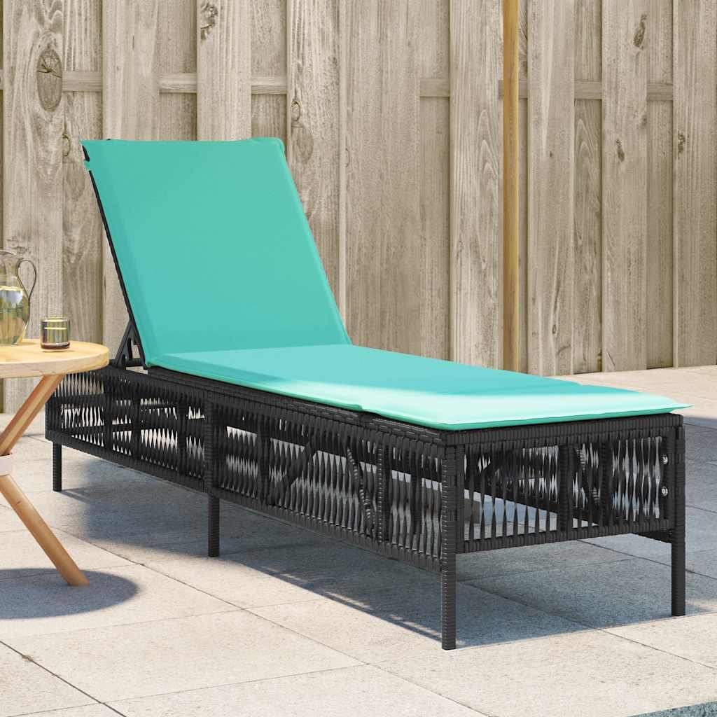 Sonnenliege mit Kissen Schwarz Poly Rattan