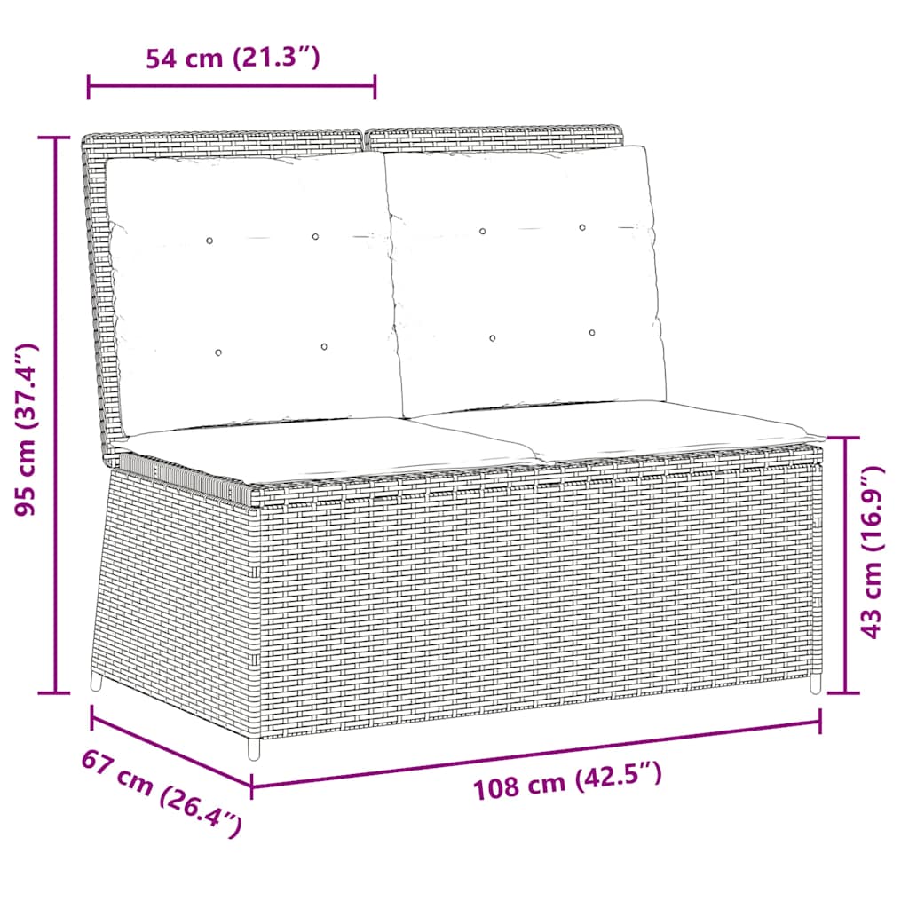 Gartenbank Verstellbar mit Kissen Grau Poly Rattan