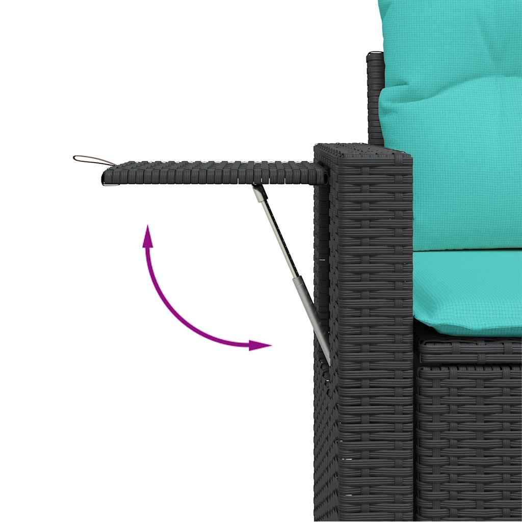 10-teiliges Gartensofa-Set mit Kissen, schwarzes Polyrattan