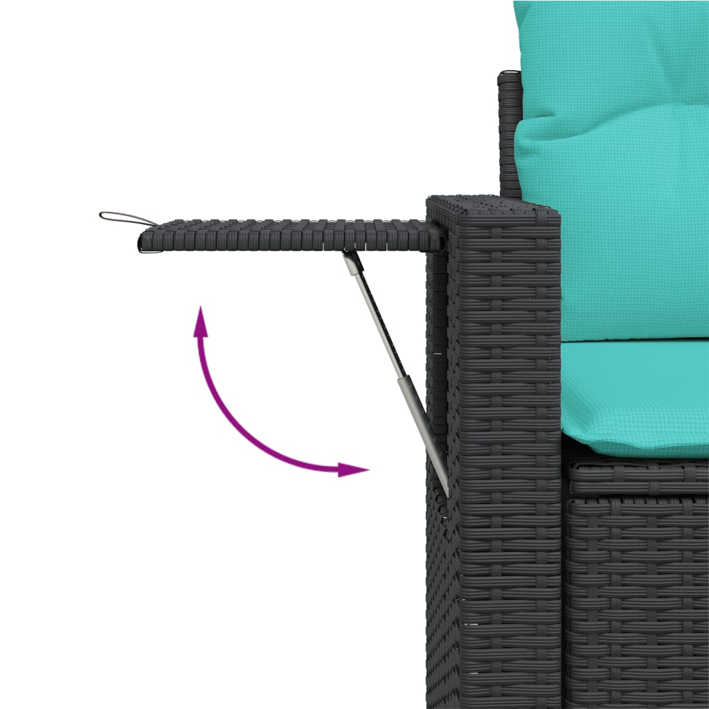 10-teiliges Gartensofa-Set mit Kissen, schwarzes Polyrattan