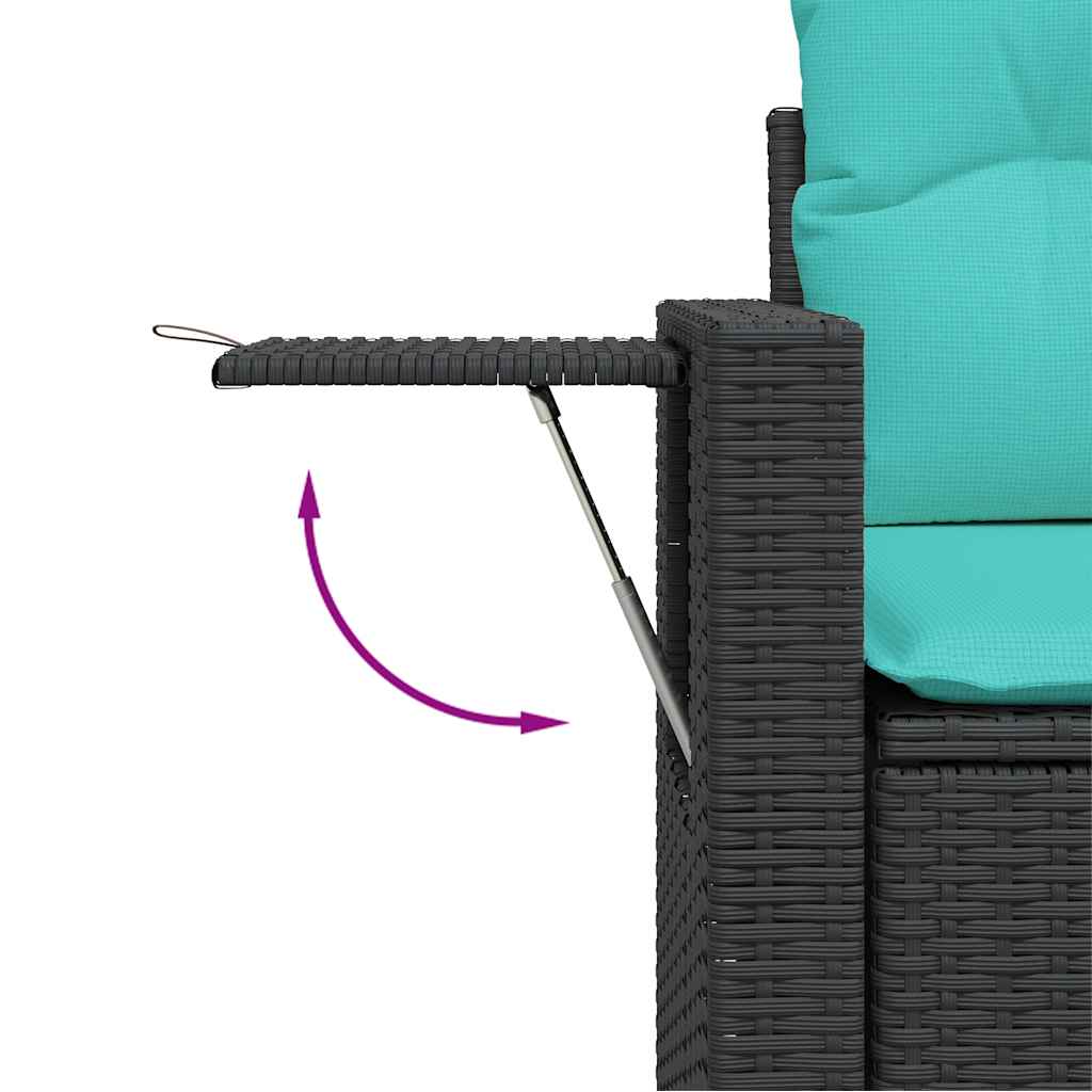 11-teiliges Gartensofa-Set mit Kissen, schwarzes Polyrattan
