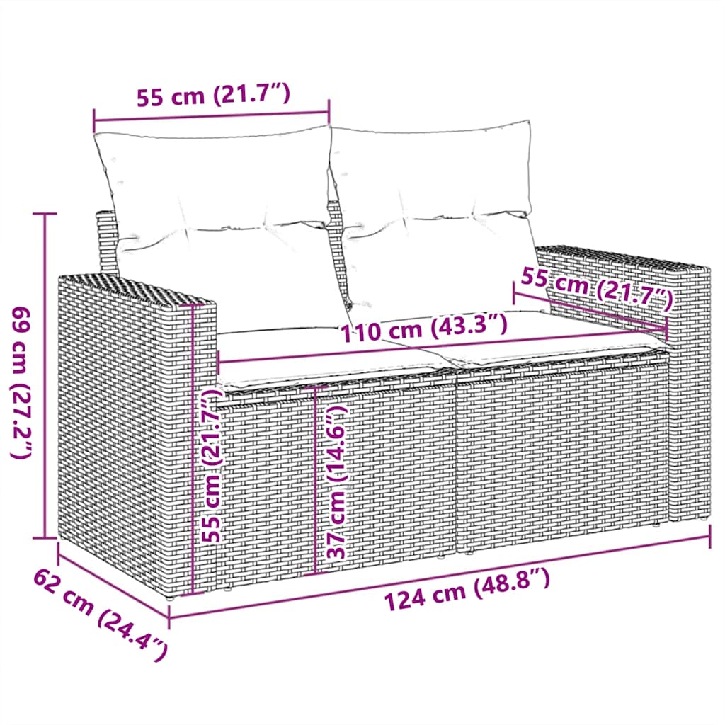 11-tlg. Garten-Sofagarnitur mit Kissen Schwarz Poly Rattan