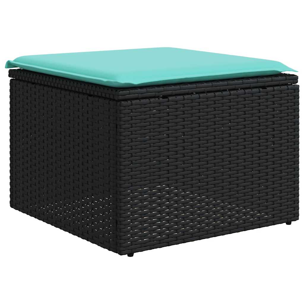 11-teiliges Gartensofa-Set mit Kissen, schwarzes Polyrattan