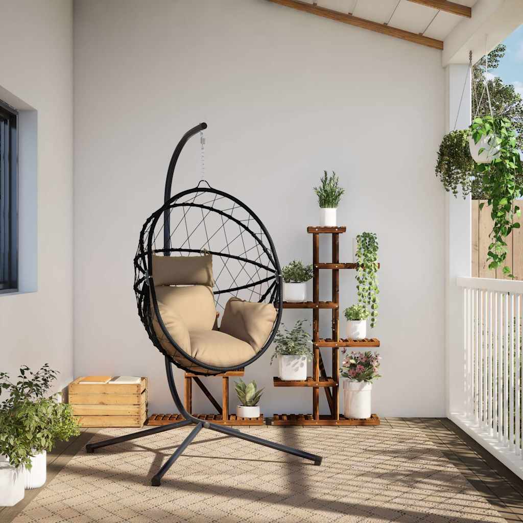 Hängesessel Ei-Design mit Ständer Taupe Rattan und Stahl