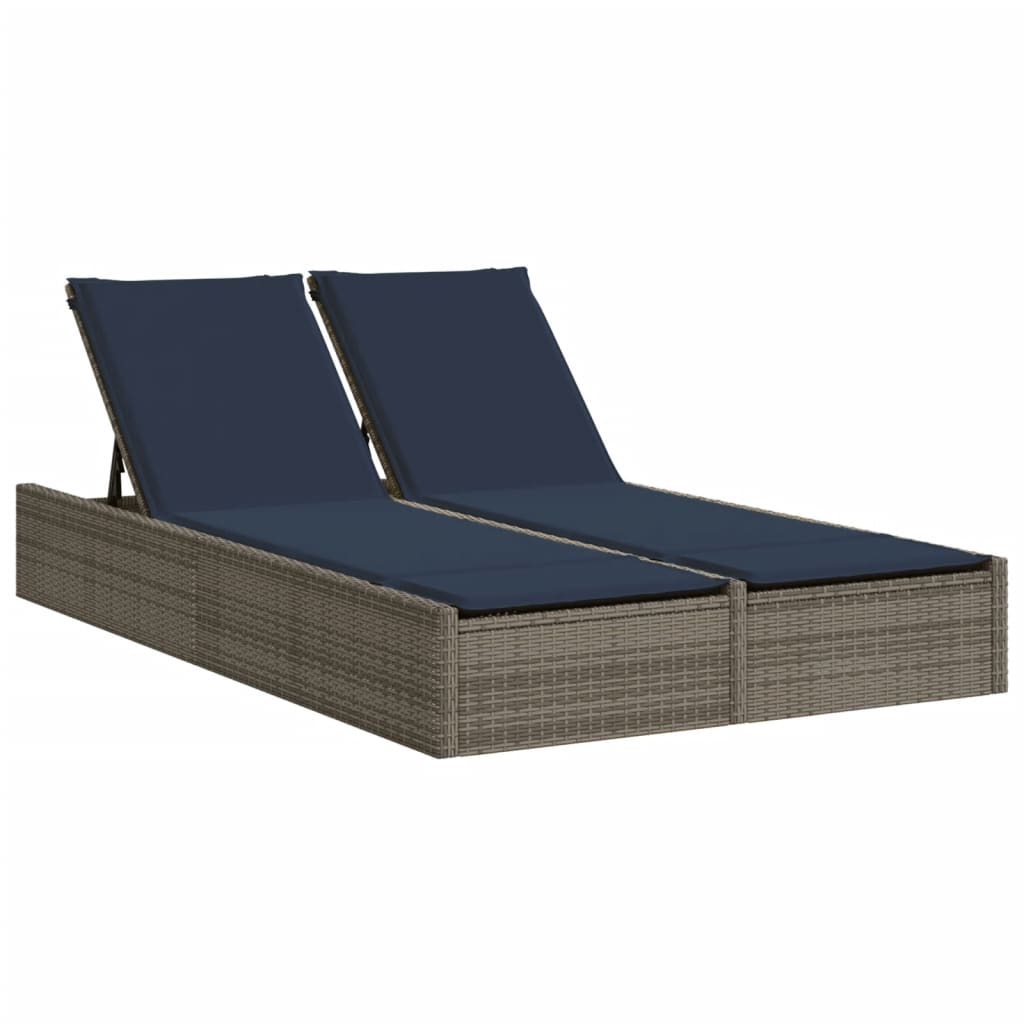 Doppelte Sonnenliege mit Kissen Grau Poly Rattan