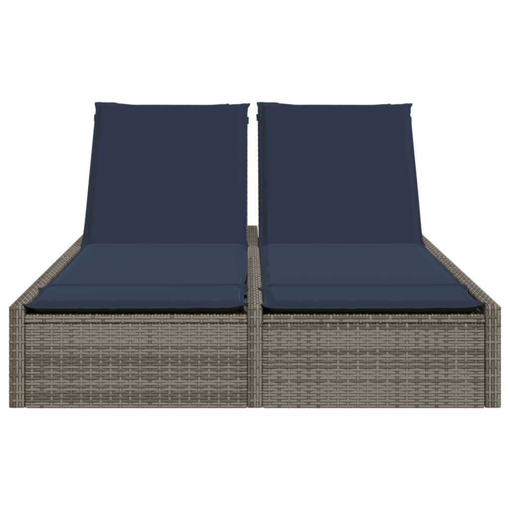 Doppelte Sonnenliege mit Kissen Grau Poly Rattan