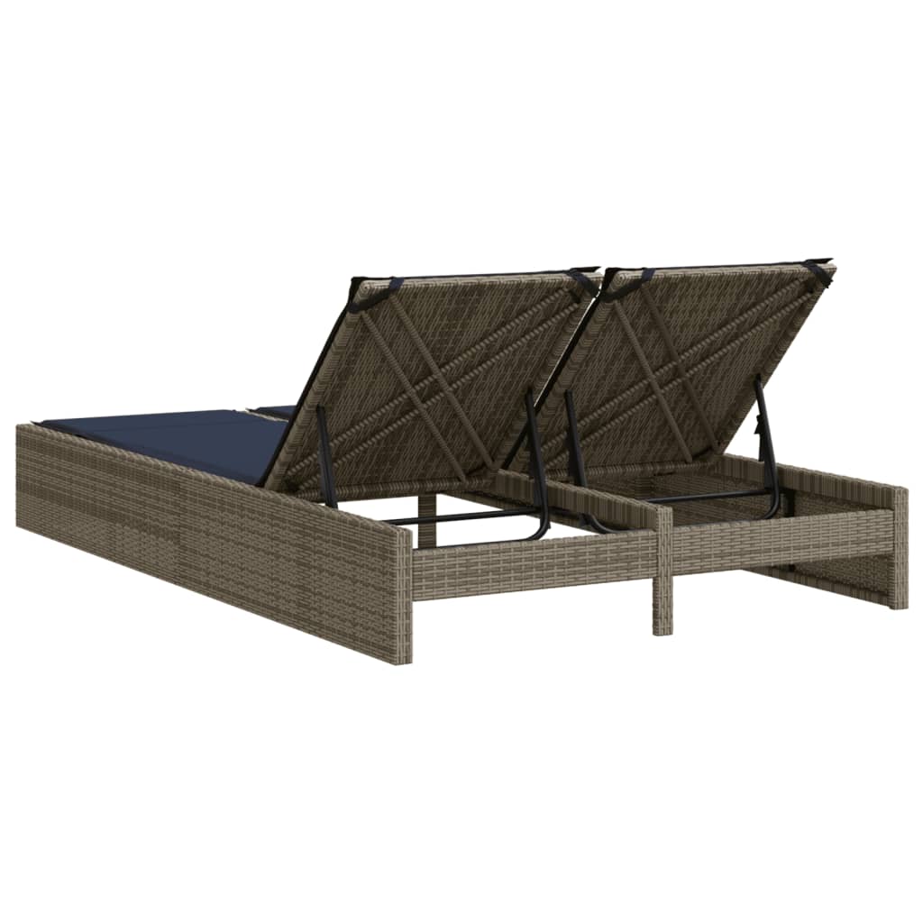 Doppelte Sonnenliege mit Kissen Grau Poly Rattan