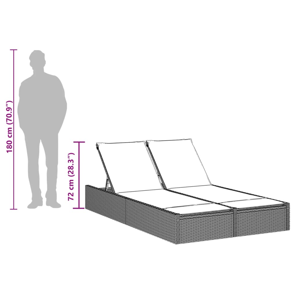 Doppelte Sonnenliege mit Kissen Grau Poly Rattan