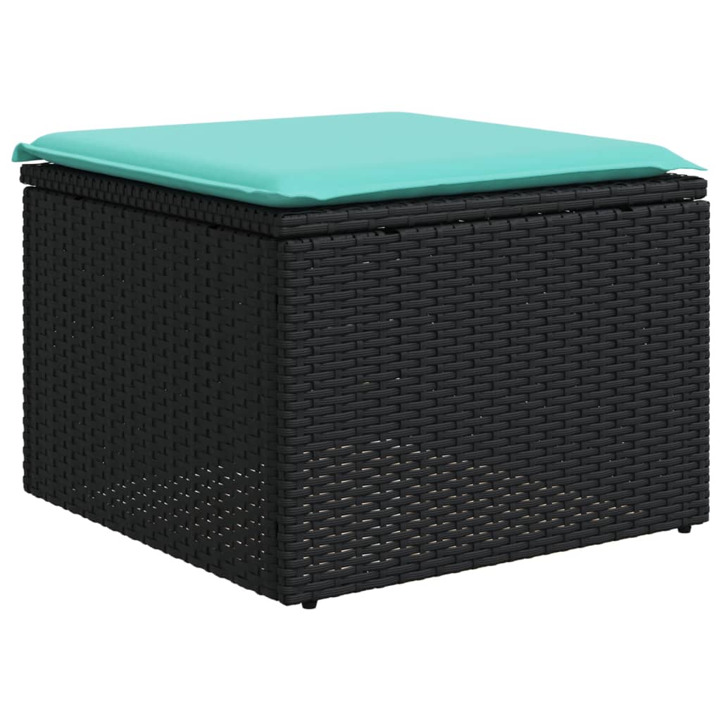 7-teiliges Gartensofa-Set mit Kissen, schwarzes Polyrattan