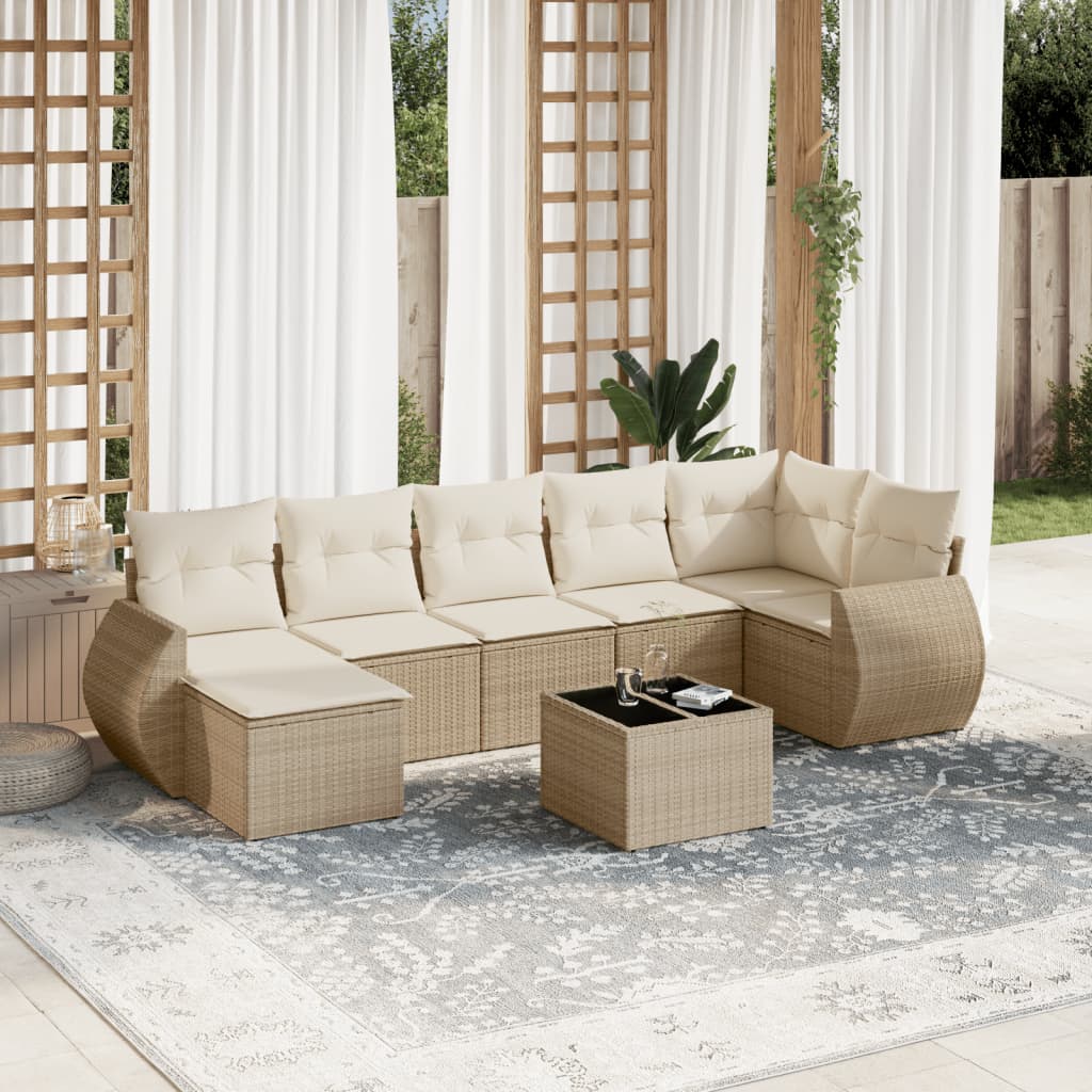 8-tlg. Garten-Sofagarnitur mit Kissen Beige Poly Rattan