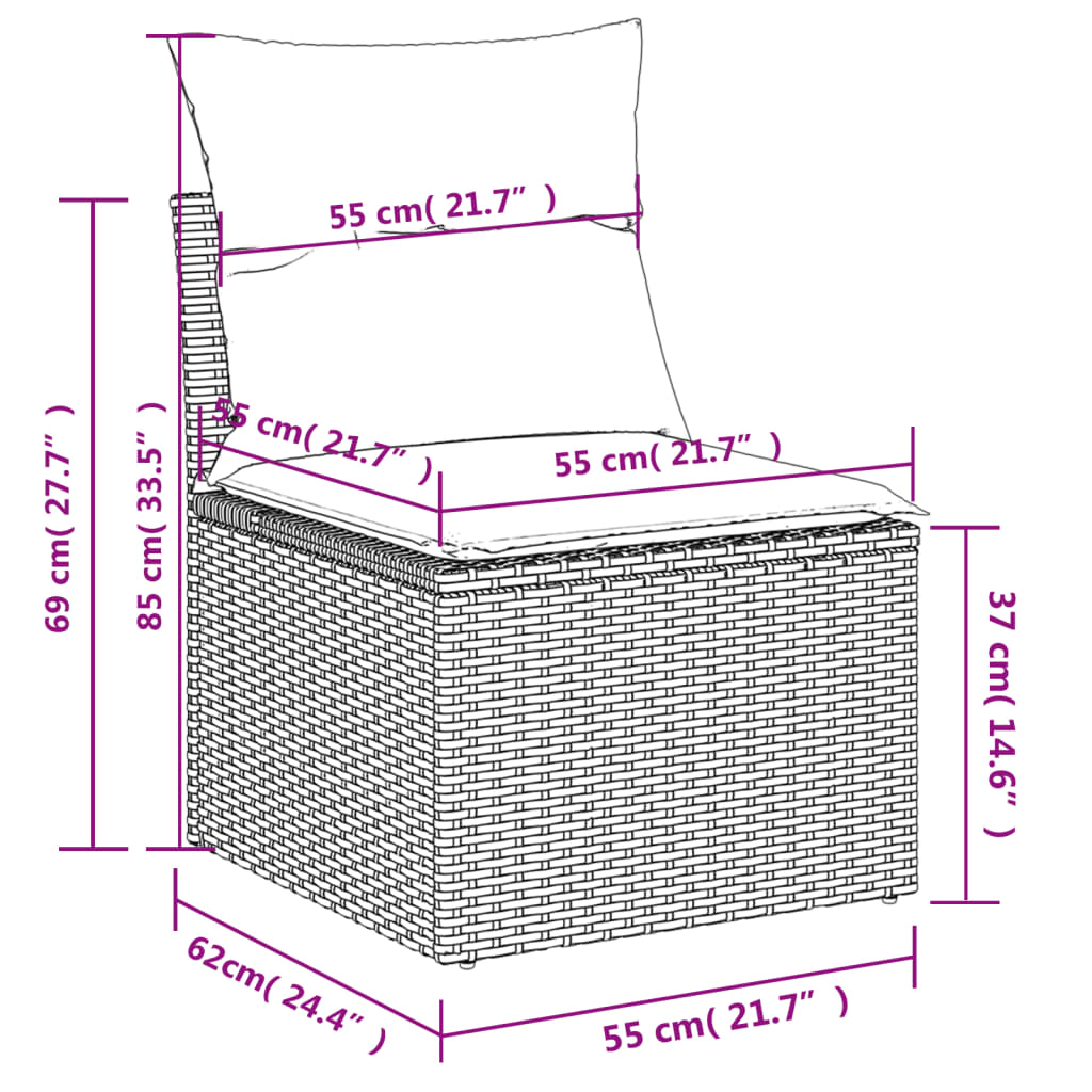 8-teiliges Gartensofa-Set mit Kissen, braun, Polyrattan