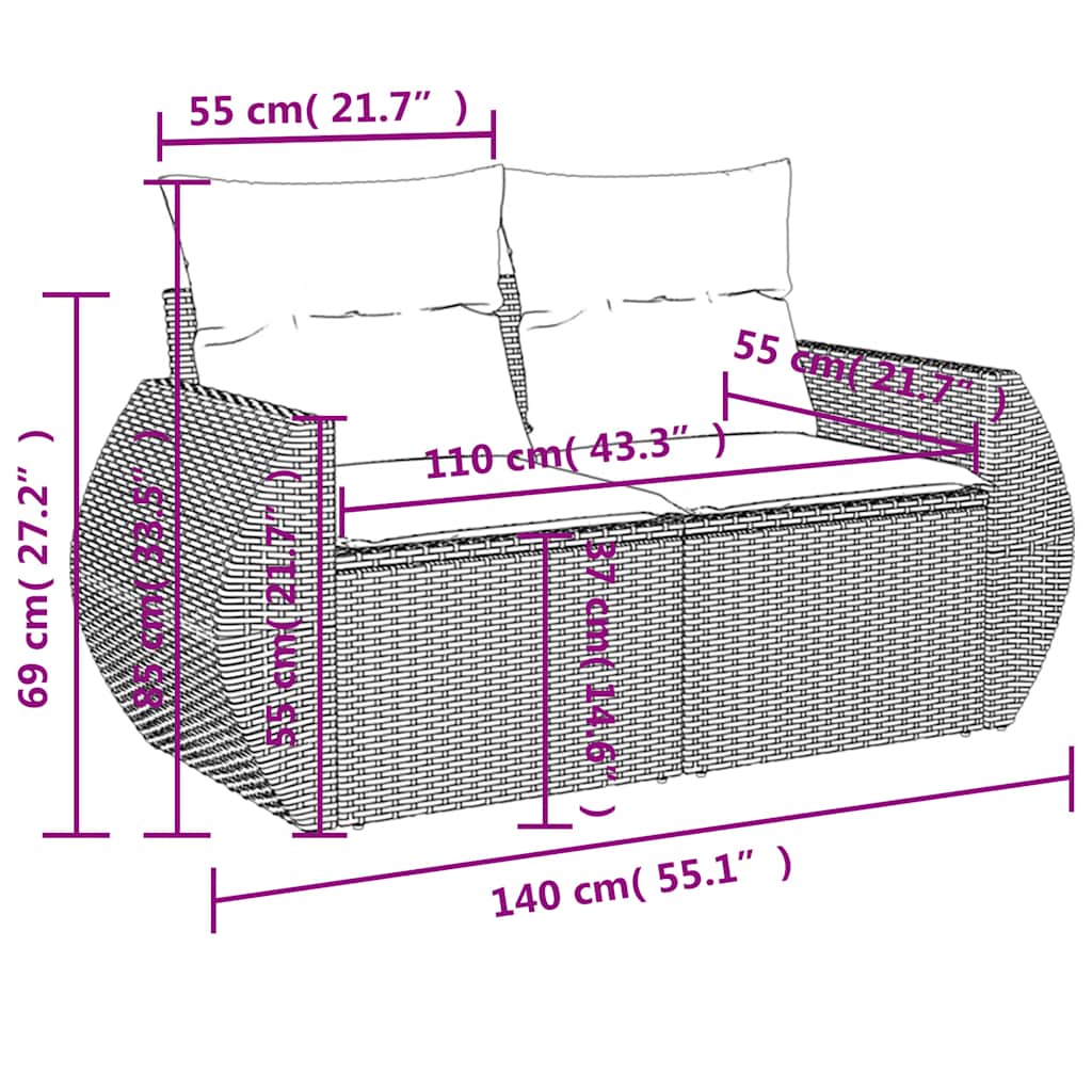 6-teiliges Gartensofa-Set mit Kissen, braun, Polyrattan