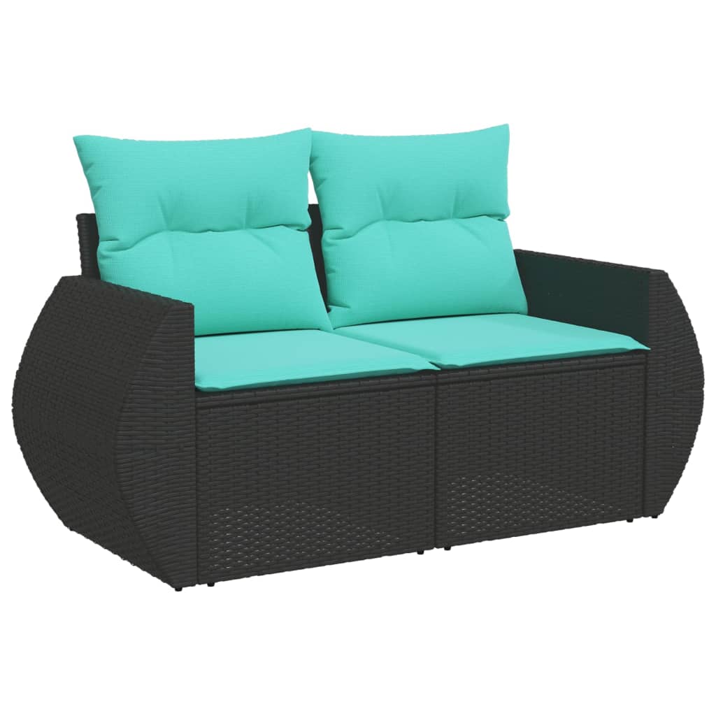 10-teiliges Gartensofa-Set mit Kissen, schwarzes Polyrattan